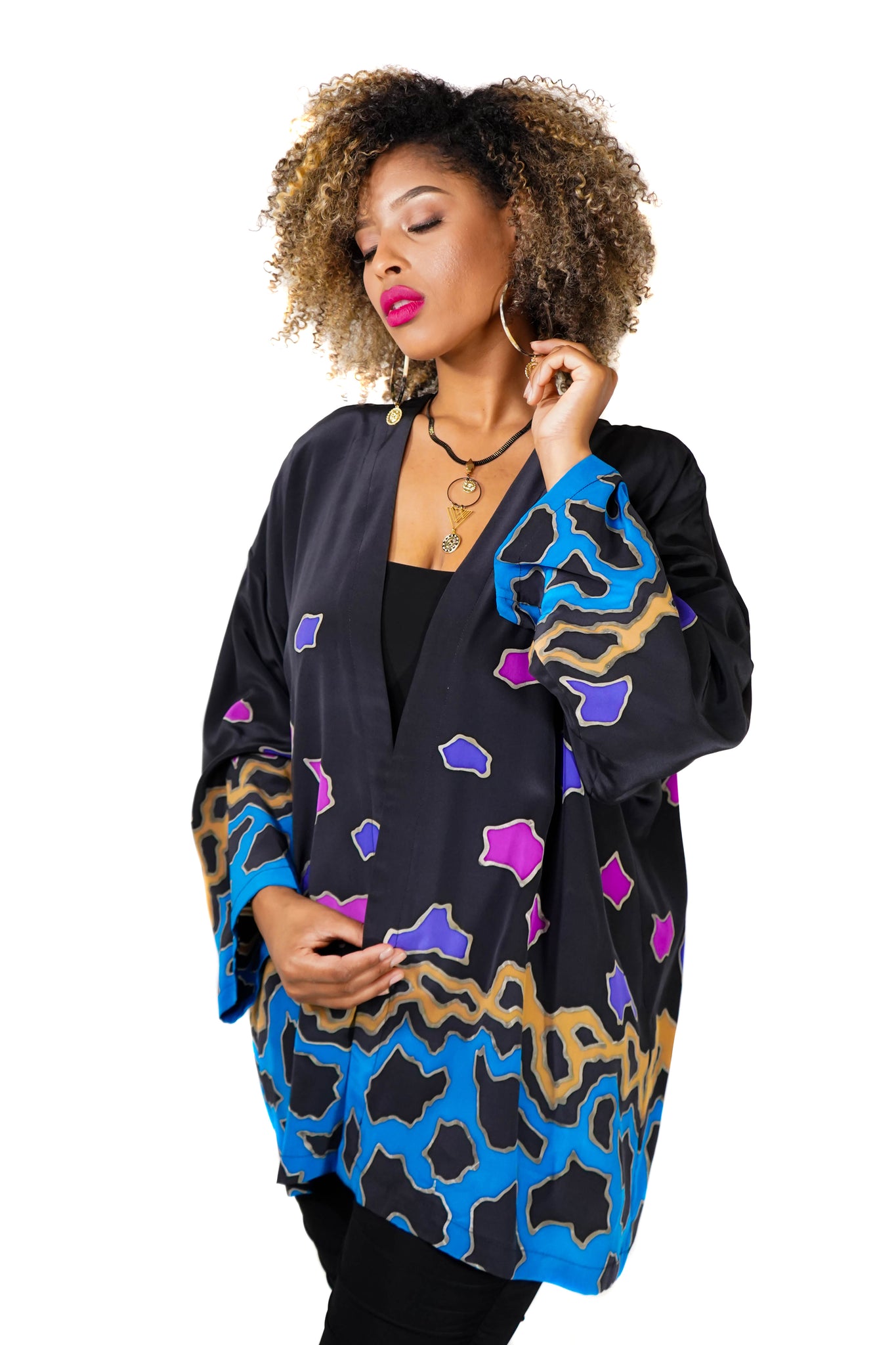 Space Dance Hand Painted Silk Robe